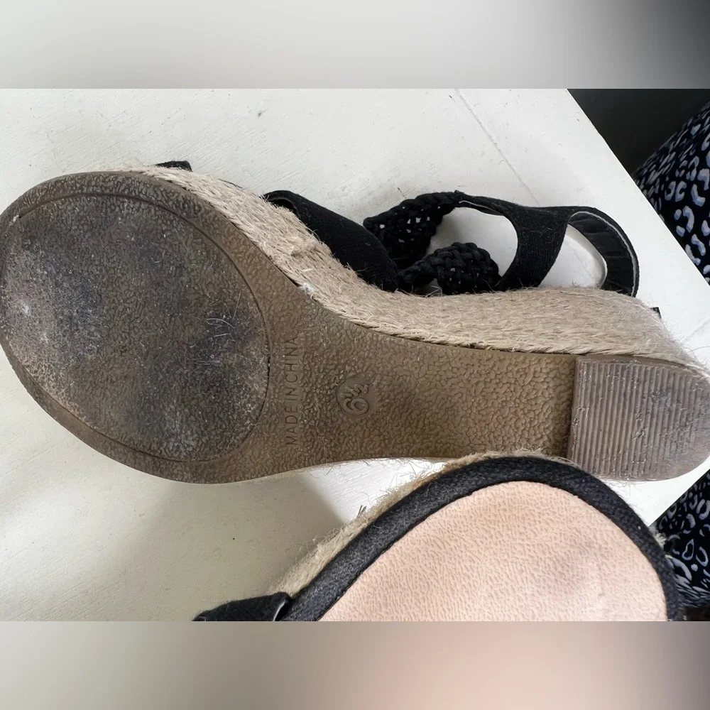 Nine West MAXIE3Y Black Canvas Espadrille Wedge Sandals